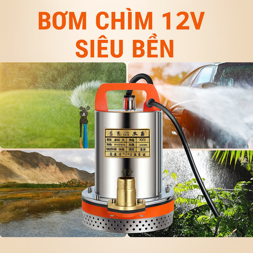 Máy Bơm Chìm 12V Lõi Đồng – Bơm Tốc Độ Cao, Đẩy Mạnh, Phù Hợp Gia Đình &amp; Nông Nghiệp