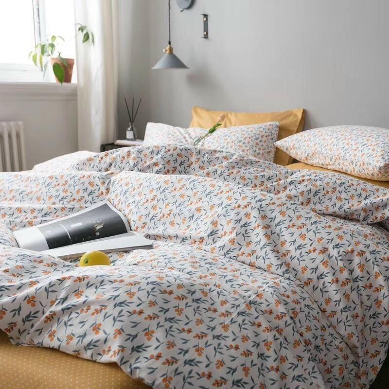 Set Chăn Ga Gối Cotton Living Hàng Nhập khẩu Cao Cấp 4 Món Hoa Vintage Nhí Phong Cách Mới