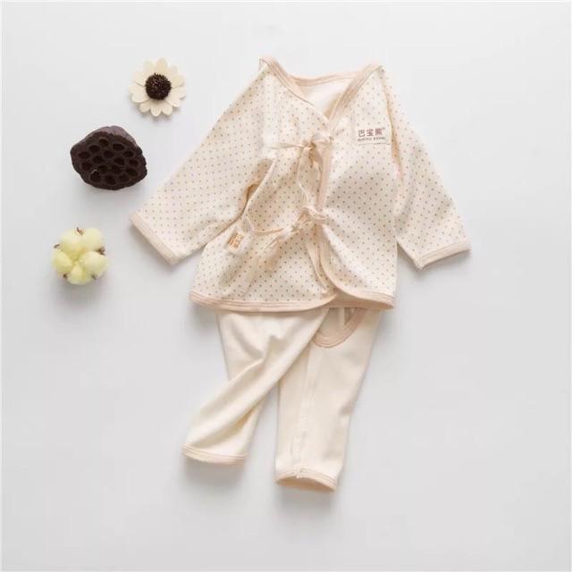 Bộ quần áo sơ sinh dài tay 100% organic cotton hữu cơ tự nhiên không tẩy nhuộm hóa chất an toàn cho bé