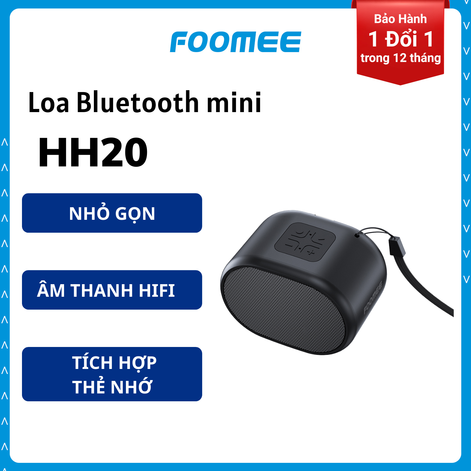 Loa Bluetooth Mini Pin FOOMEE HH20 - 1200mAh Có Cảm Ứng Hỗ Trợ Thẻ TF Và USB Kết Nối Điện Thoại - Màu Đen - Hàng Chính Hãng