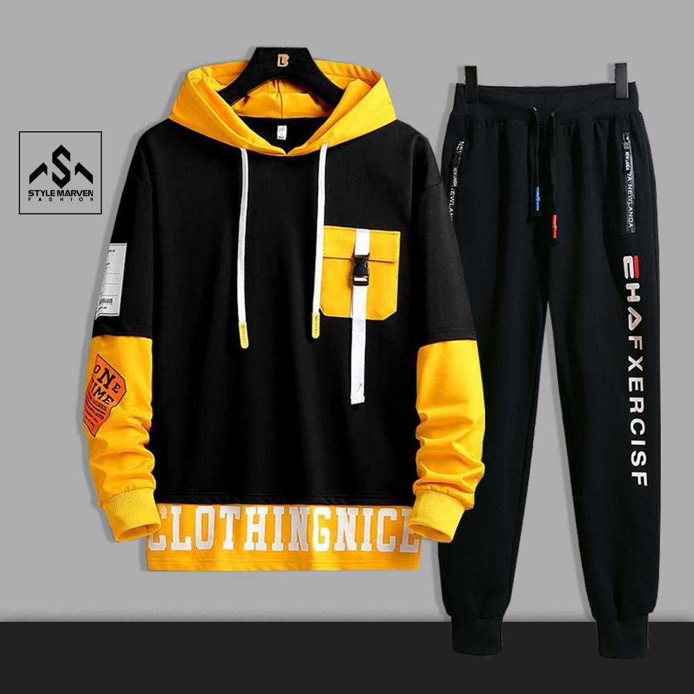 Bộ thu đông thể thao nam STYLE MARVEN áo hoodies giả 2 lớp kết hợp quần jogger nỉ bo gấu năng động - SET NAM 90000173