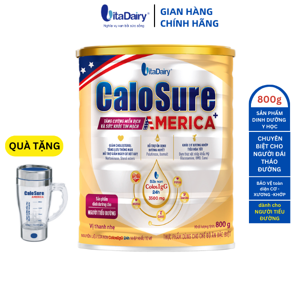 Sữa bột Calosure America+ 800g (Tiểu đường) bảo vệ cơ xương khớp, tim mạch, chống đột quỵ, tăng miễn dịch, vị thanh nhẹ - VitaDairy