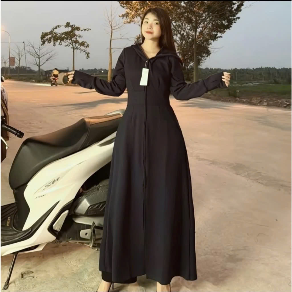 Áo khoác chống nắng nữ toàn thân 2 lớp cao cấp mũ trùm đầu tay xỏ ngón UPF50+ MÀU XÁM ĐẬM Size XL 53-66kg Vải Umi Cotton Co Dãn 4 Chiều Dày Dặn Làm Mát | Thời Trang | Đa Dụng