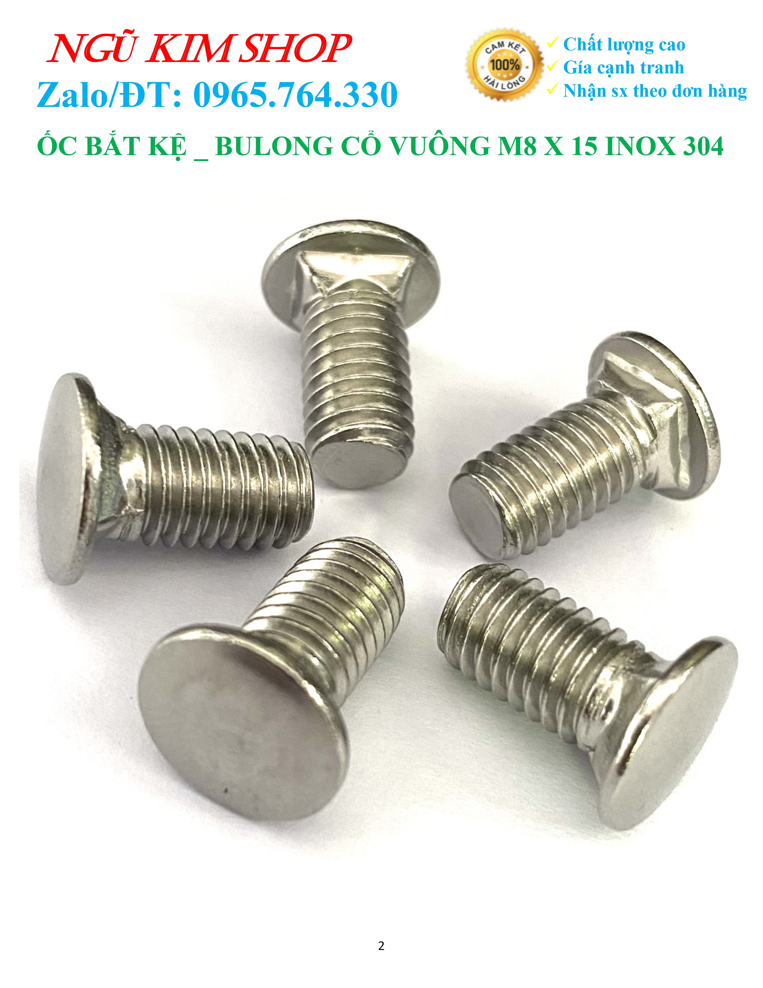 ỐC BẮT KỆ _ BULONG CỔ VUÔNG M8 x 15 INOX304