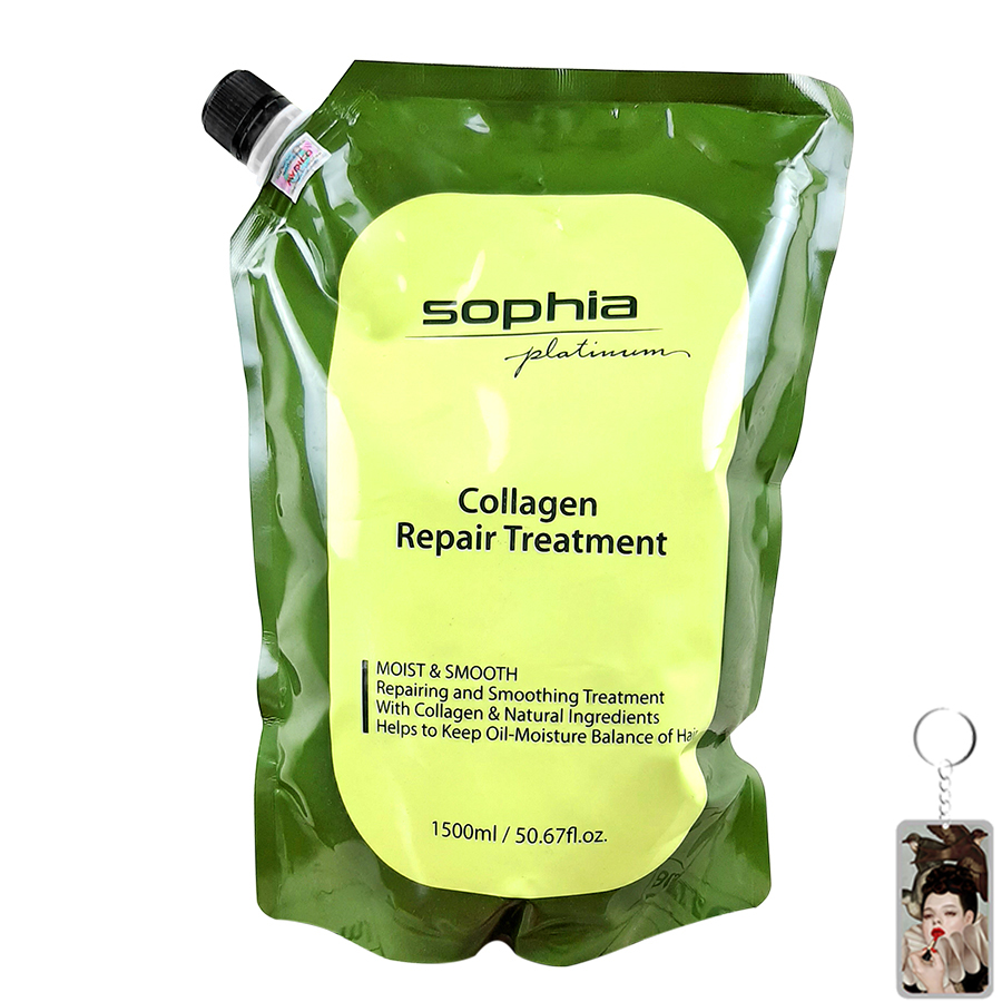 Kem hấp phục hồi tóc Sophia Platium Collagen Hair Repair Treatment Hàn Quốc 1500ml tặng kèm móc khoá