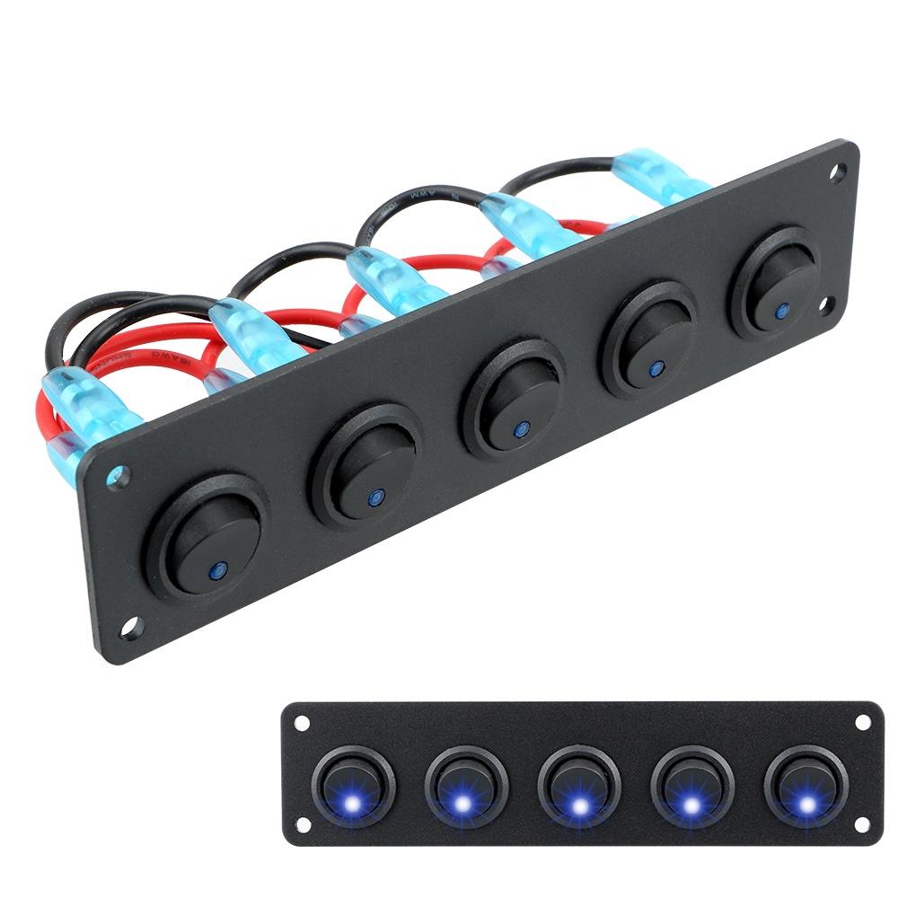 Bảng công tắc chuyển đổi đèn LED 12-24V 5 Gang hình tròn kết hợp chống nước cho tàu thuyền/xe hơi