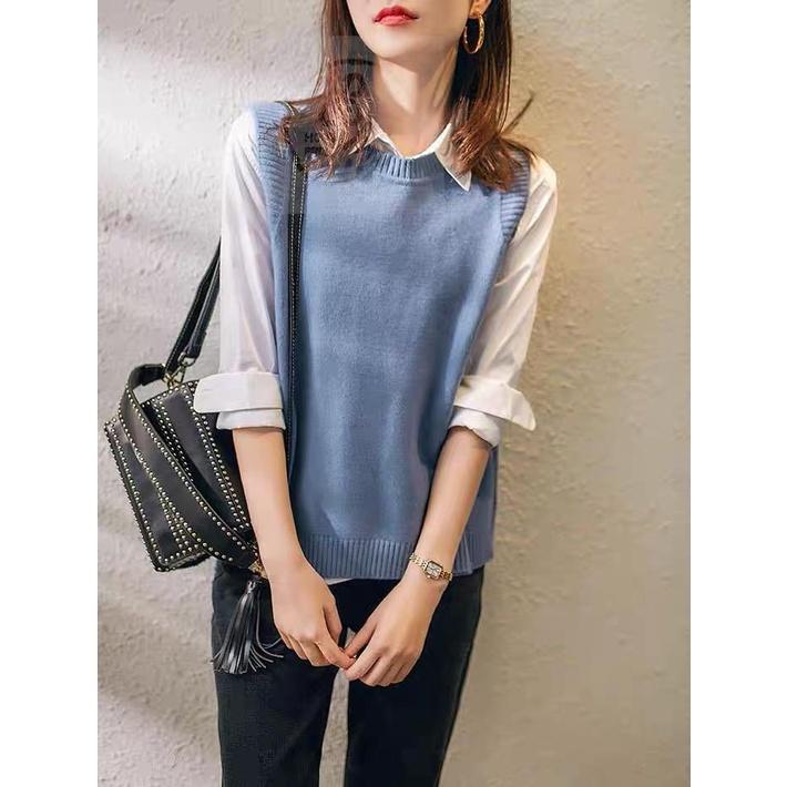 MS846 Áo gile len nữ xẻ tà vạt cao thấp cúc sườn Hàn Quốc