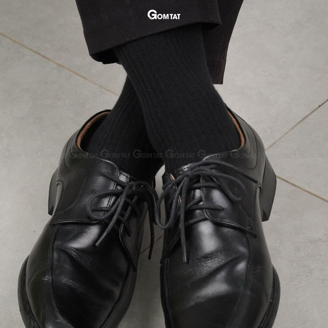 Tất vớ nam cổ cao đi giày tây, chất liệu cotton khử mùi thoáng khí họa tiết gân chìm màu đen - TAY-FIVE-2008-1DOI