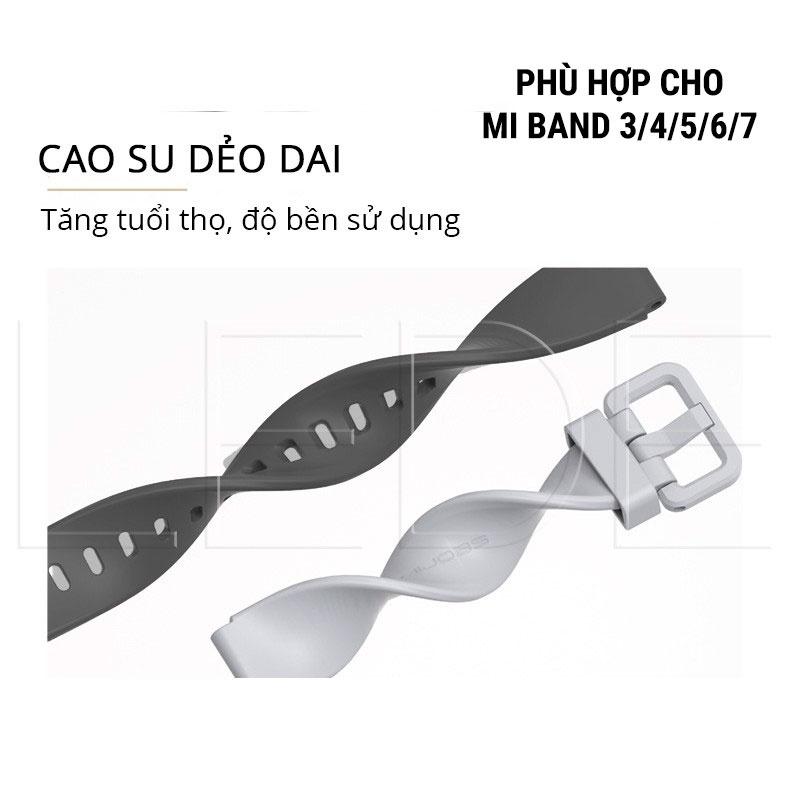 Dây Đeo Cao Su Cho Mi Band 7/6/5/4/3 Mặt Kim Loại MJOBS Cao Cấp, Khung Chất Liệu Thép Không Gỉ