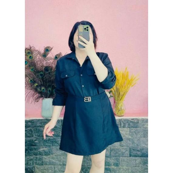 SET BỘ ĐỒ ĐI TIỆC BIG SIZE ÁO SƠ MI CÁ TÍNH KÈM CHÂN VÁY BODY SANG CHẢNH MÀU XANH/ ĐEN
