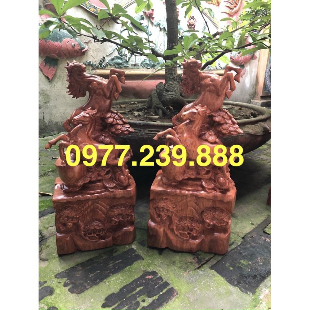 Tượng song mã bằng gỗ hương 50cm