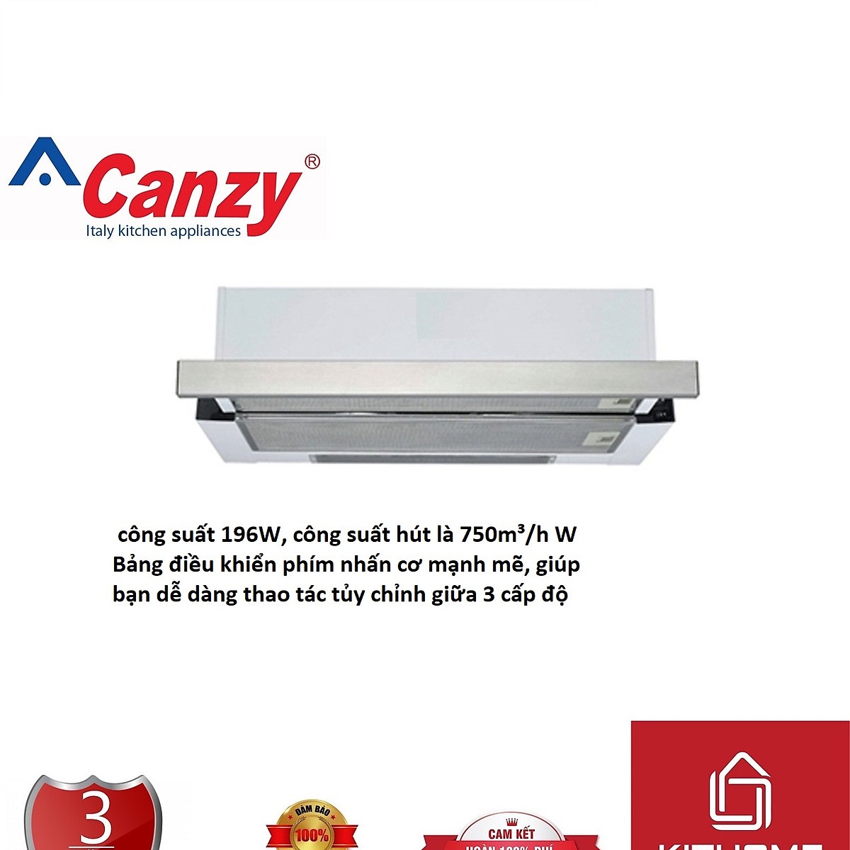 Combo Máy Hút Mùi Canzy CZ 7002 SYP + Ống bạc giảm ồn cao cấp - Hàng Chính Hãng