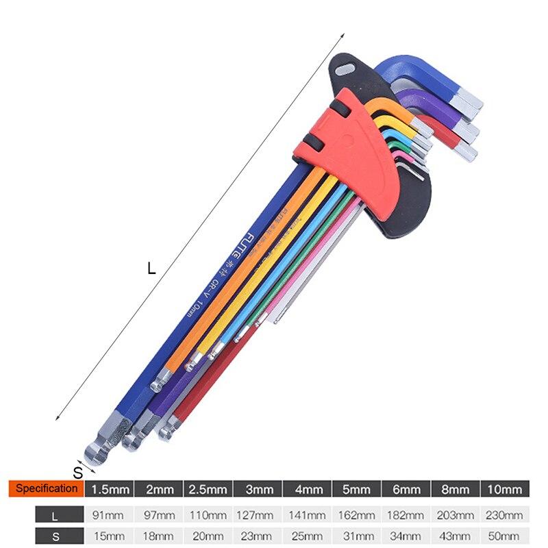 Bộ 9 Tua Vít Lục Giác Nhiều Màu Sắc Chống Mài Mòn Cho Xe Đạp / Xe Máy