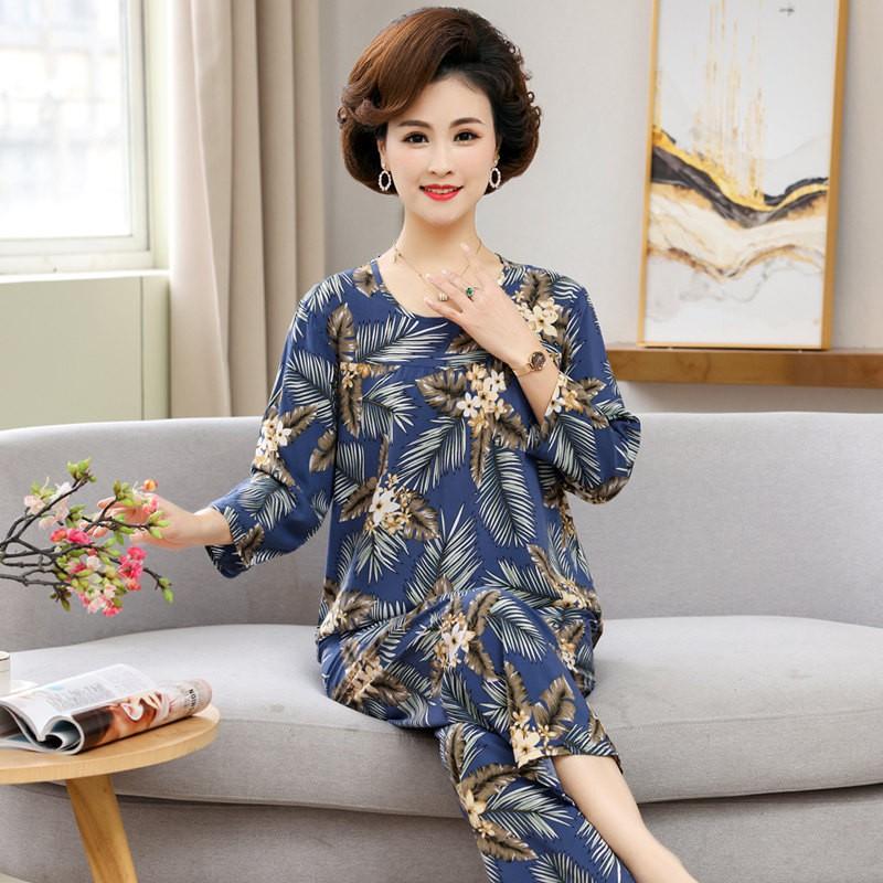 Bộ lanh mặc nhà trung niên áo daì tay, quần lở,bộ lanh mặc nhà cho mẹ