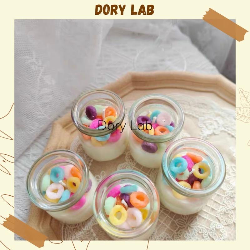 Nến Thơm Ly Sữa Chua Topping Kẹo Vòng Màu Sắc Handmade Không Khói, Phụ Kiện Decor - Dory Lab