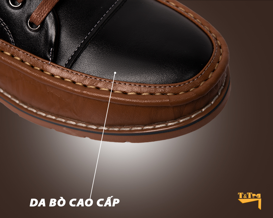 Giày Độn Nam T&TRA Tăng Cao 5Cm- T71 Đen Nâu - Chất Liệu Da Bò Cao Cấp, Đế Cao Su Đúc , Phần Tăng Cao Ẩn Bên Trong