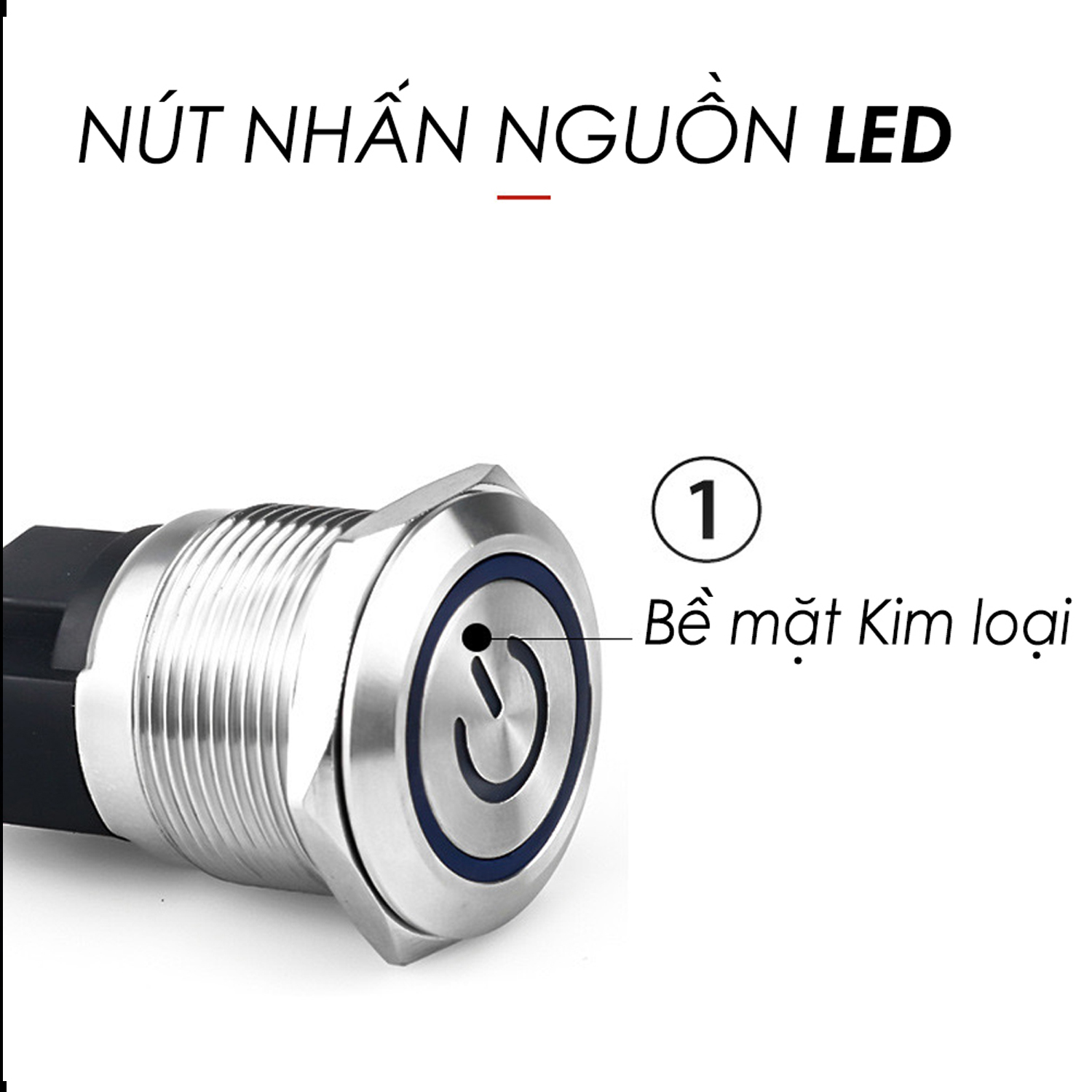Nút nhấn công tắc Inox 22mm, Loại nhấn giữ Trạng thái có đèn LED (3-6V, 12-24V, 110-220V)