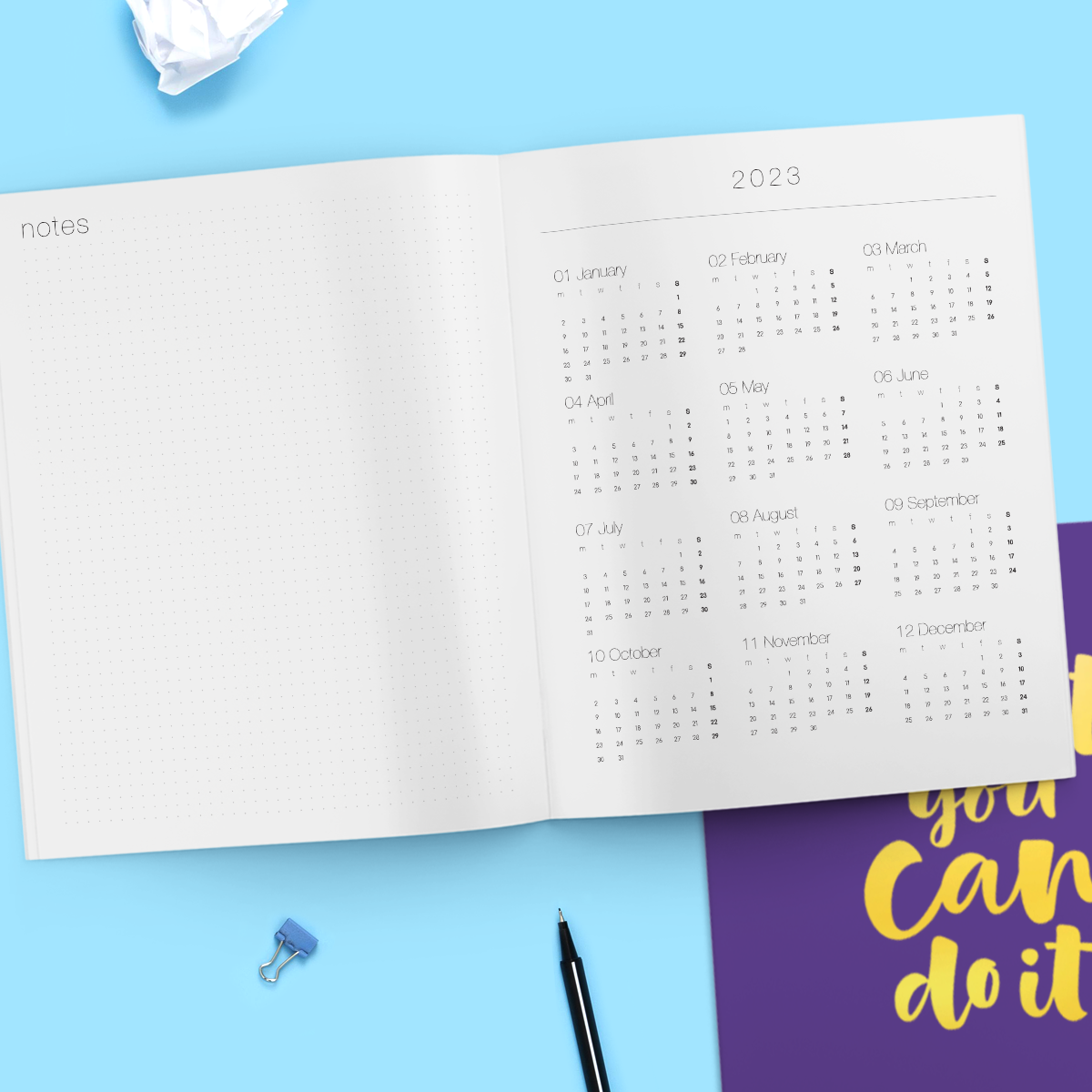 Sổ kế hoạch planner 18 tháng 2022-2023 SDstationery “Start, you can do it” 16.5x20.5, 48 trang, gáy dập ghim, bìa ép kim