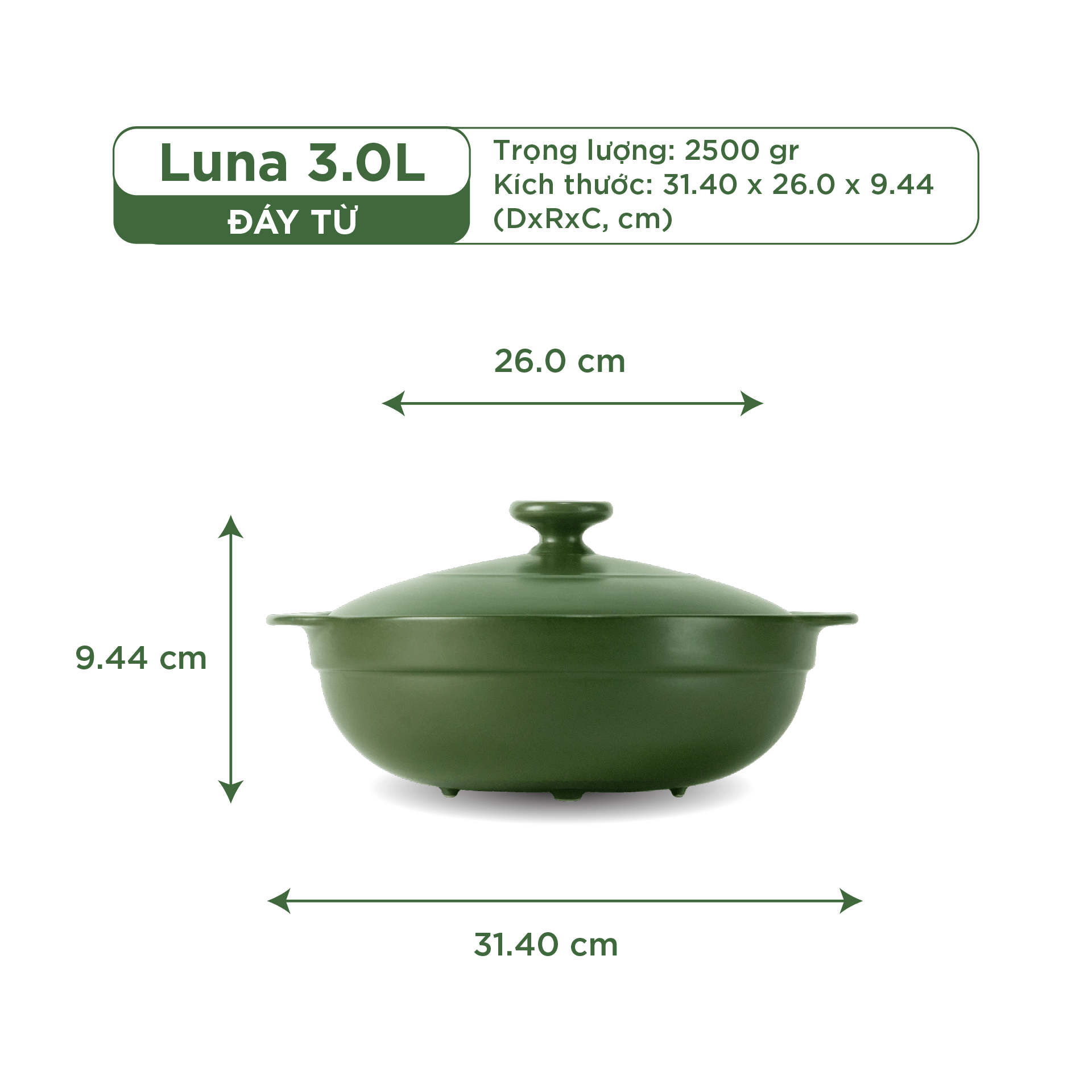 Nồi Sứ Dưỡng Sinh Minh Long Healthy Cook Healthy Cook Luna 3.0 L - Dùng Cho Bếp Từ