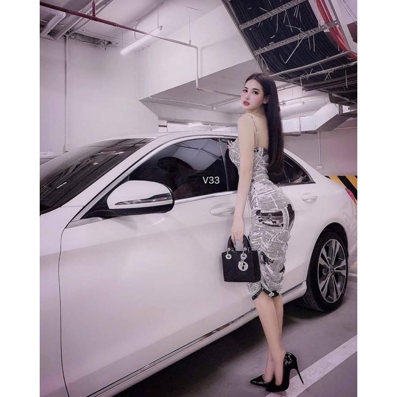 Đầm body hoạ tiết 2 dây có mút ngực xinh lung linh