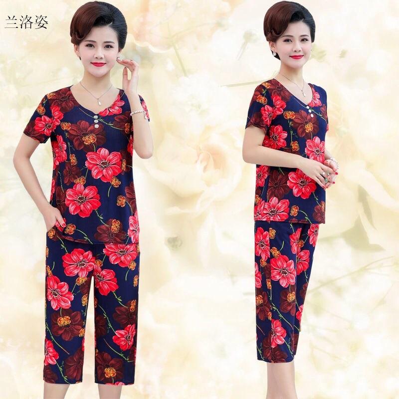 Đồ bộ trung niên nữ- bộ quần áo nữ trung niên cho mẹ bộ thun hoa kiểu dáng sang trọng
