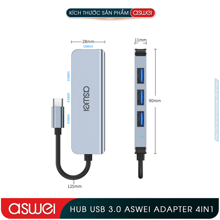 Hub Chuyển Đổi USB Type C ASWEI - 4 in 1, 5 in 1, 6 in 1, 7 in 1, 8 in 1 - HDMI, USB 3.0, PD, SD, TF, RJ45, Audio 3.5mm - Tốc Độ Cao, Hàng Chính Hãng
