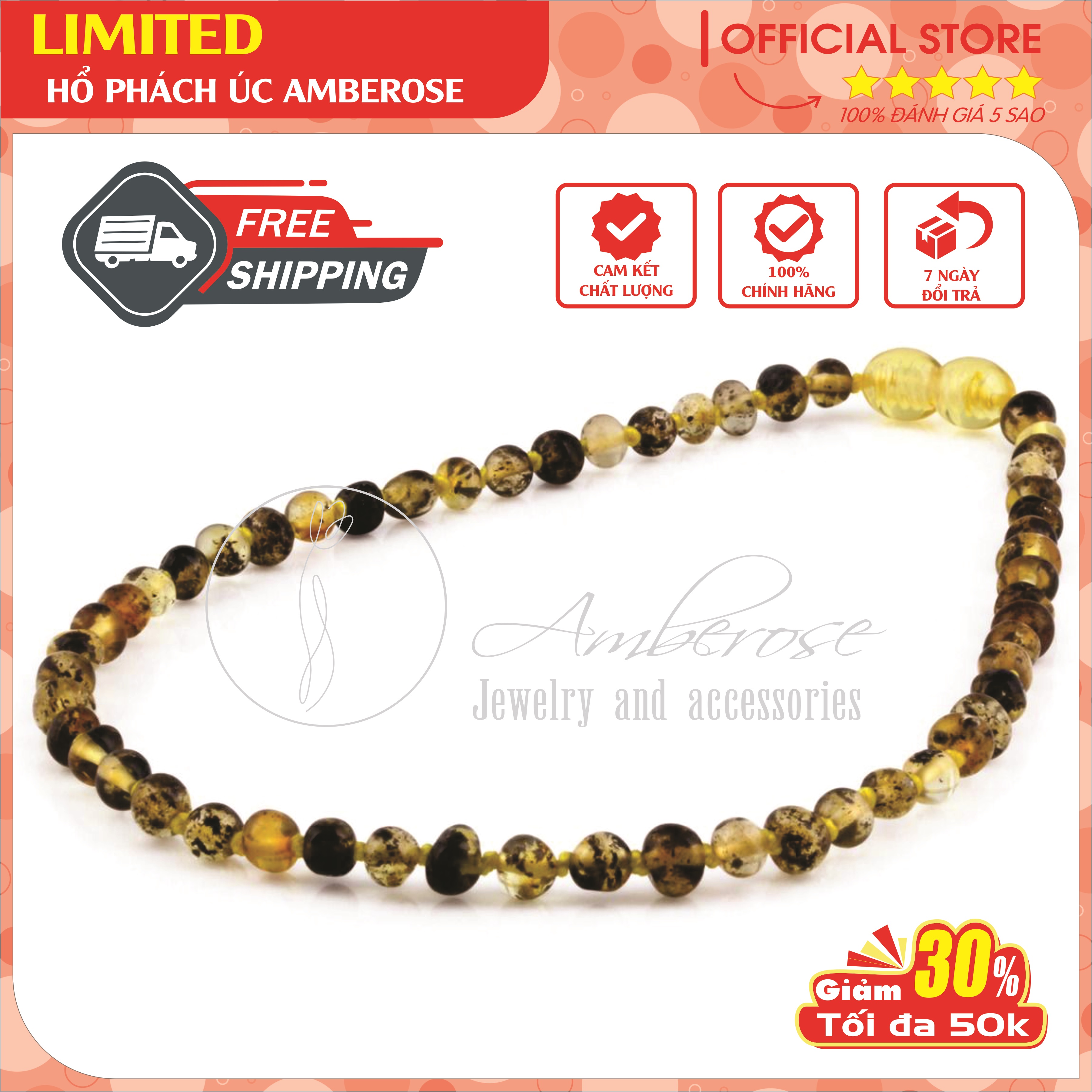 Vòng Cổ Amber Úc Cho Bé 0 - 10 tuổi VCABRT