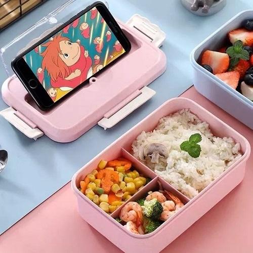 Hộp Đựng Cơm Lúa Mạch 3 Ngăn Kèm Đũa Thìa Inox Cao Cấp