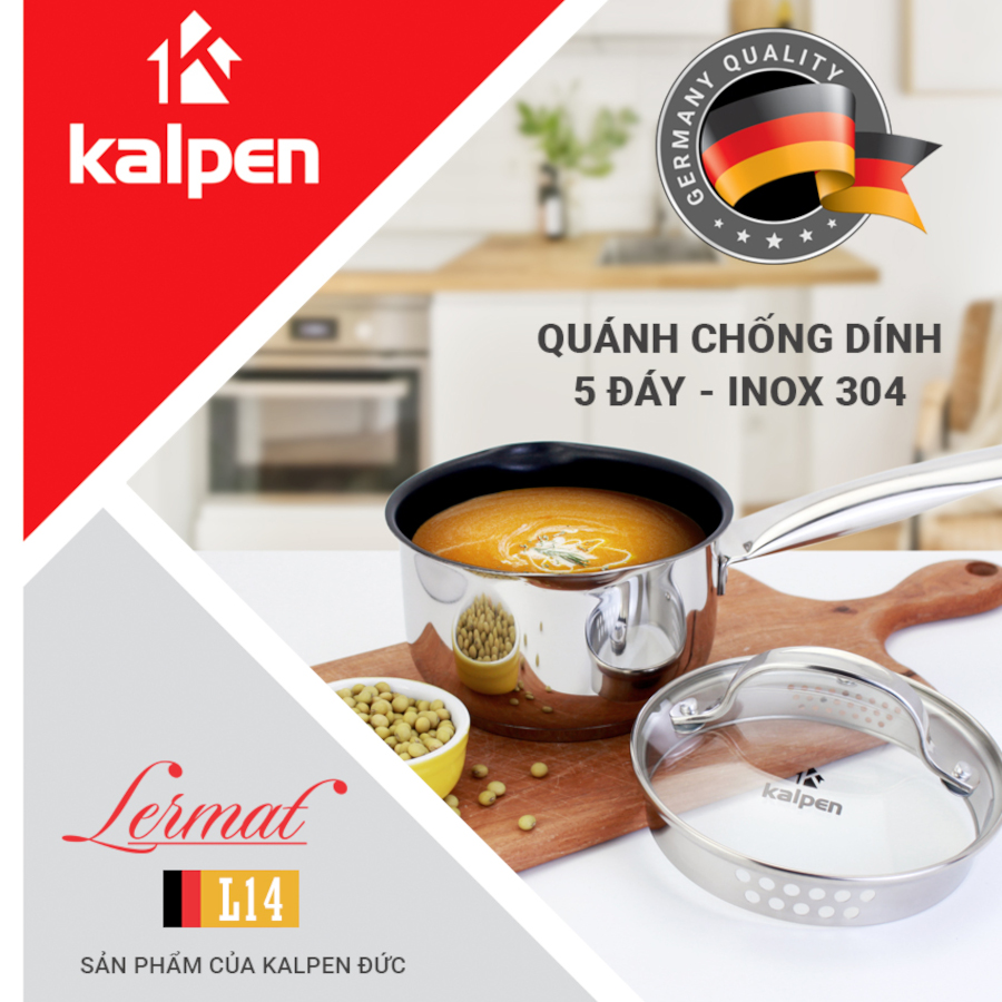 Quánh chống dính Inox 304 đáy 5 lớp Kalpen Lermat size 14cm chuẩn Đức