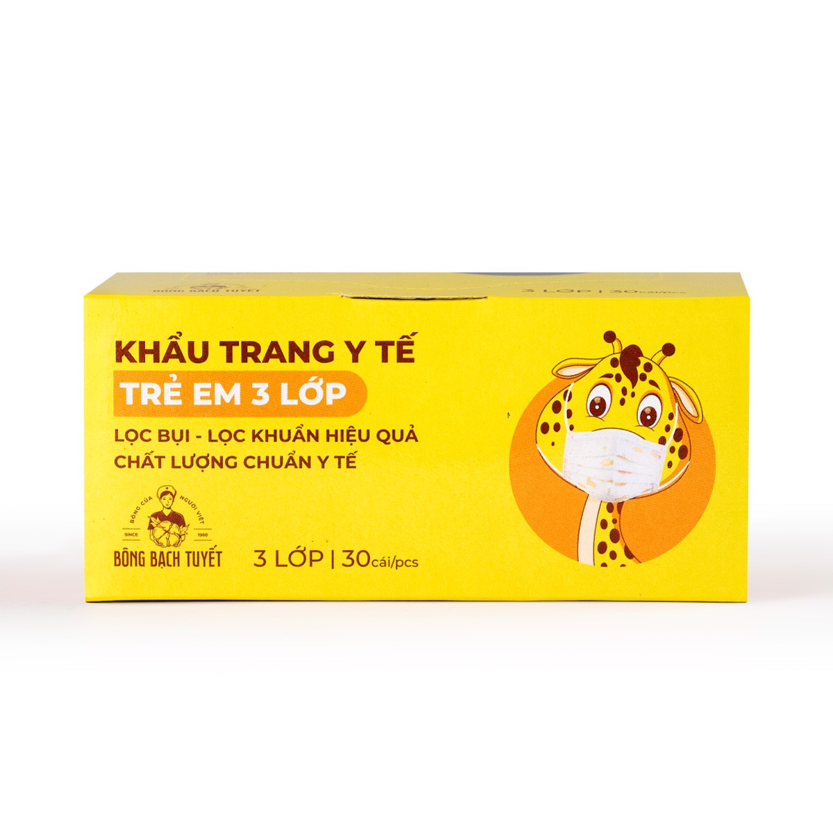 KHẨU TRANG BÔNG BẠCH TUYẾT TRẺ EM 3 LỚP CHO BÉ 6 -11 TUỔI (30 CÁI/ HỘP)