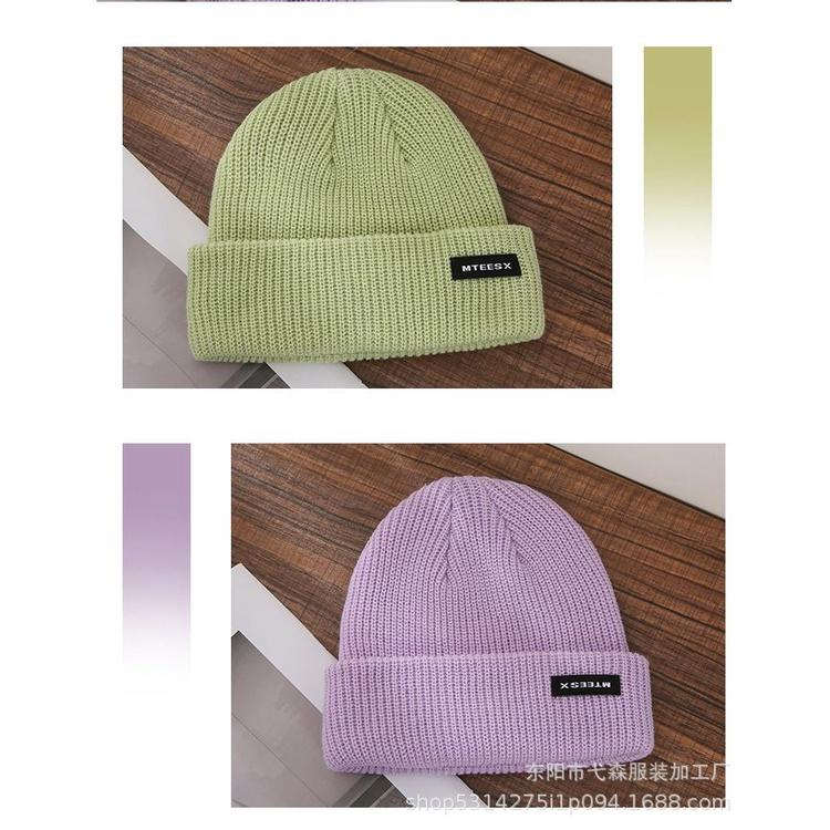 Mũ len dệt kim beanie Thêu MTEESX Hàn Quốc thời trang unisex thu đông giữ ấm cho nam nữ