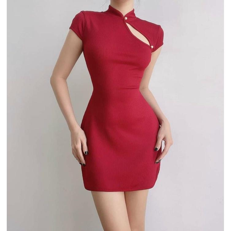 ĐẦM HỞ LƯNG ÔM BODY ĐỎ CỔ TÀU