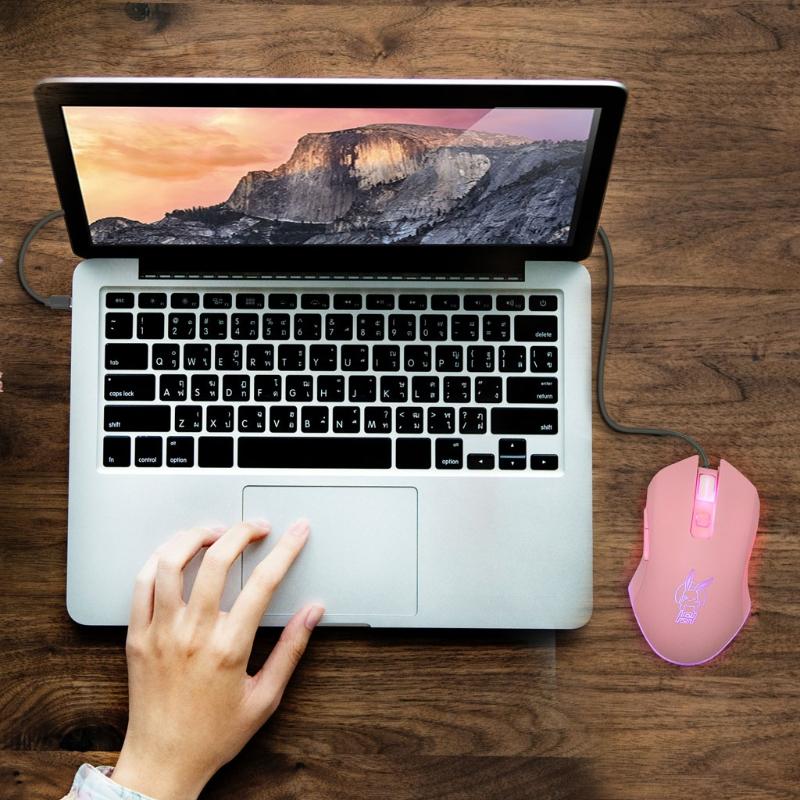 Thỏ Hồng USB C Chuột Có Đèn LED Nền 2400DPI Loại C Có Dây Cho MacBook Chromebook Laptop Matebook X máy Tính Bảng Điện Thoại Di Động