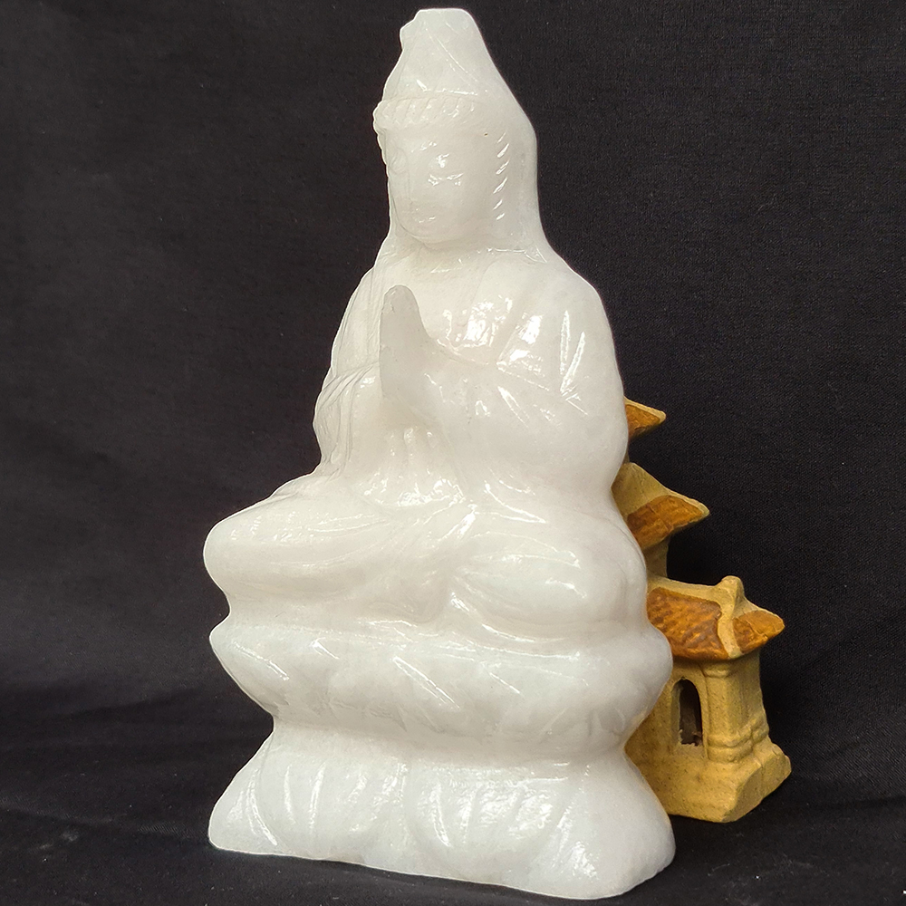 Tượng Phật Quan Âm Đá Trắng - 10 Cm - Mx - Hợp Mệnh Kim, Thuỷ