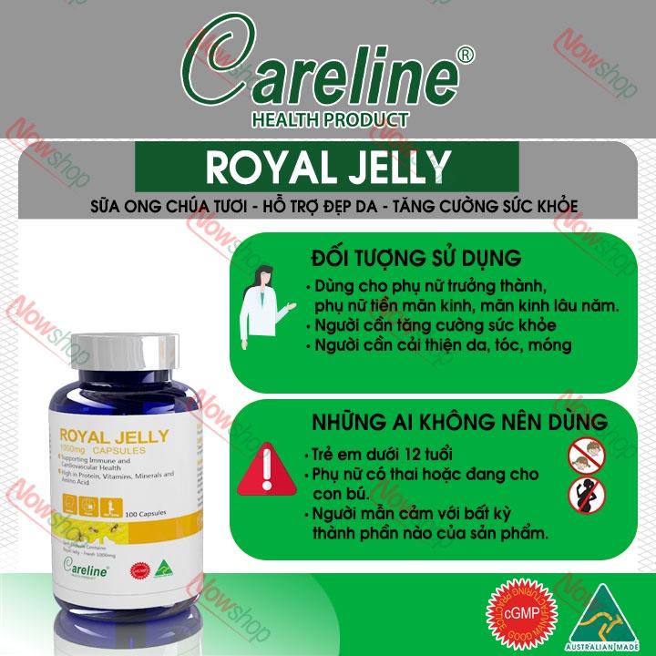 Viên uống sữa ong chúa tươi Careline Royal Jelly 1000mg Capsules tăng cường sức khỏe đẹp da móng tóc