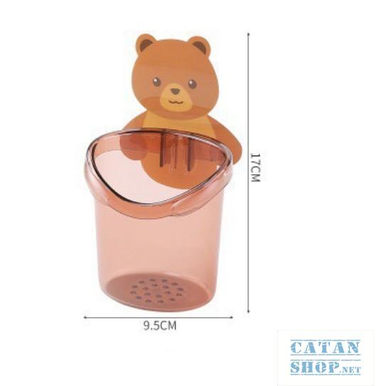 Ly cốc đựng bàn chải kem đánh răng dán tường hình gấu cute, Cốc dán tường nhà tắm chú gấu dễ thương GD442-LyGau
