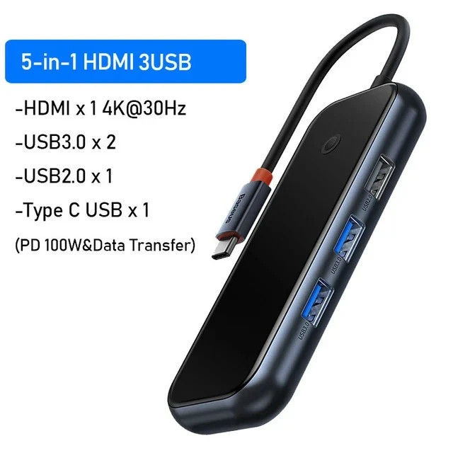 Hub Mở Rộng Kết Nối Đa Năng Baseus AcmeJoy HUB Docking Station Cho Macbook Laptop iPad Điện Thoại - hàng chính hãng - 5 in 1 - USB 3.0, PD&amp;Data, RJ45