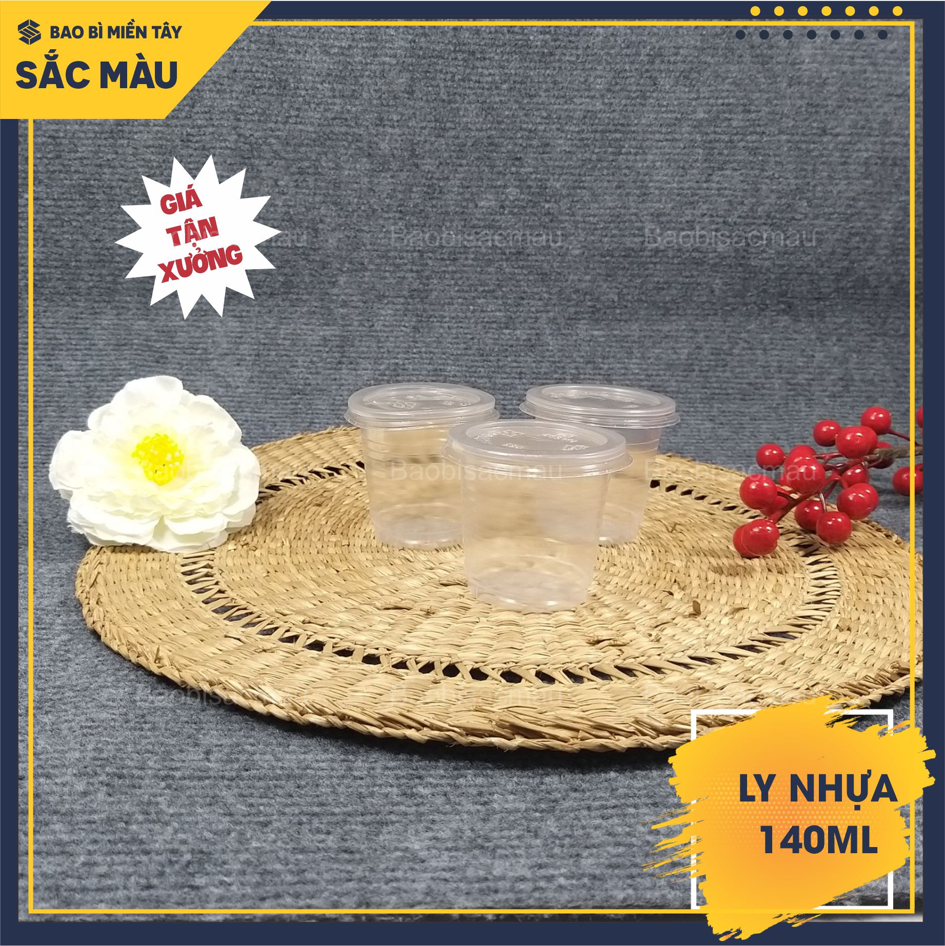 Sỉ 50 Cốc Nhựa / Ly Nhựa uống nước 140ml dùng 1 lần kèm nắp