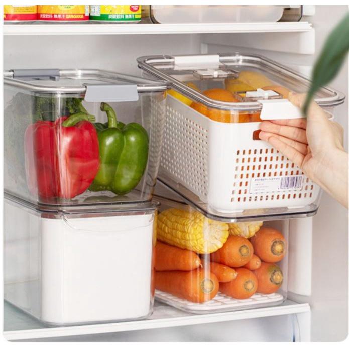Hộp Đựng Thực Phẩm Tủ Lạnh 2 Lớp Có Lỗ Thoát Nước, Có Khóa Thoát Khí, Dễ Dàng Bảo Quản Rau Củ - Giao Màu Ngẫu Nhiên - Hàng Chất Lượng