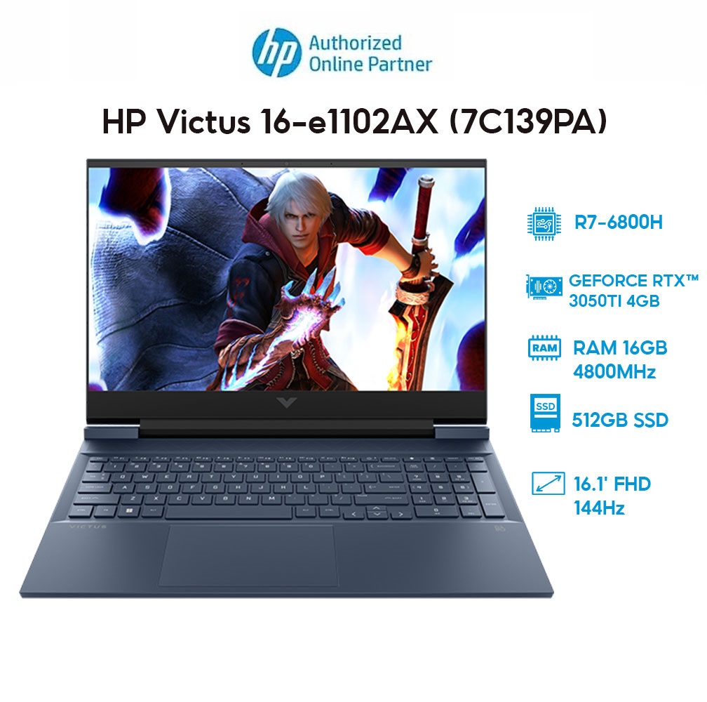 Laptop HP Victus 16-e1102AX 7C139PA (R7-6800H | 16GB | 512GB | GeForce RTX 3050Ti 4GB | 16.1' FHD 144Hz | Win 11) Hàng chính hãng