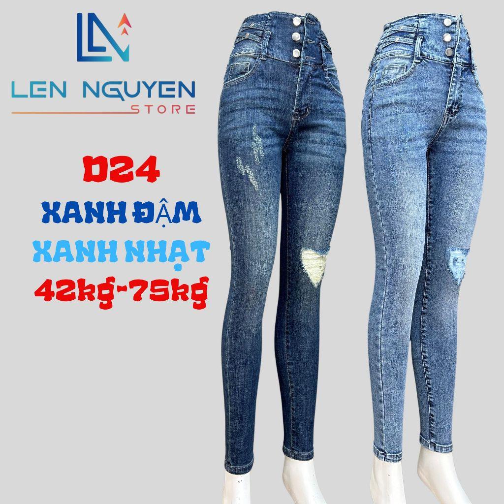 D24_Quần jean nữ, dài, lưng cao, quần bò nữ dáng ôm, quần rin nữ có big size, cho 42kg đến 75kg,LEN NGUYEN STORE - Xanh Nhạt