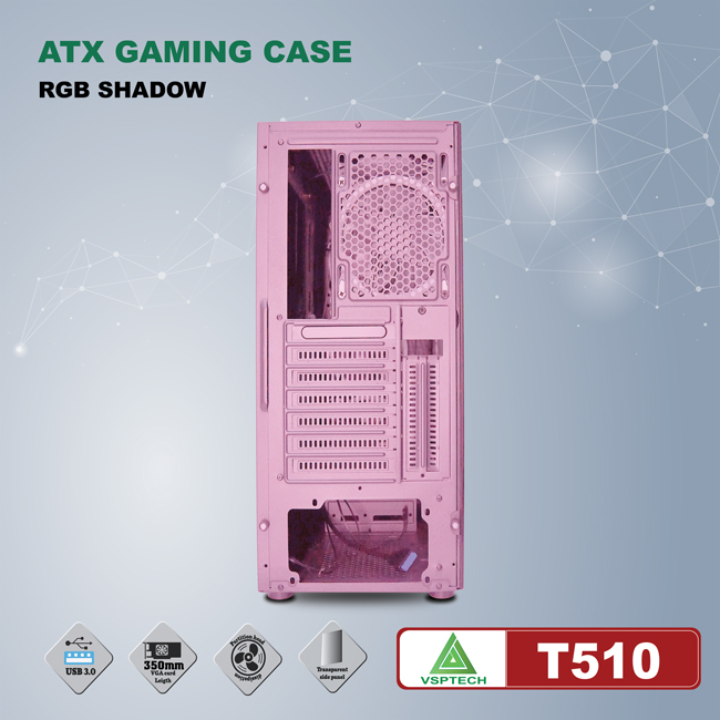 Vỏ máy tính Case VSP T510 [HỒNG] ~ không kèm FAN (ATX/Micro ATX) - Hàng chính hãng TECH VISION phân phối