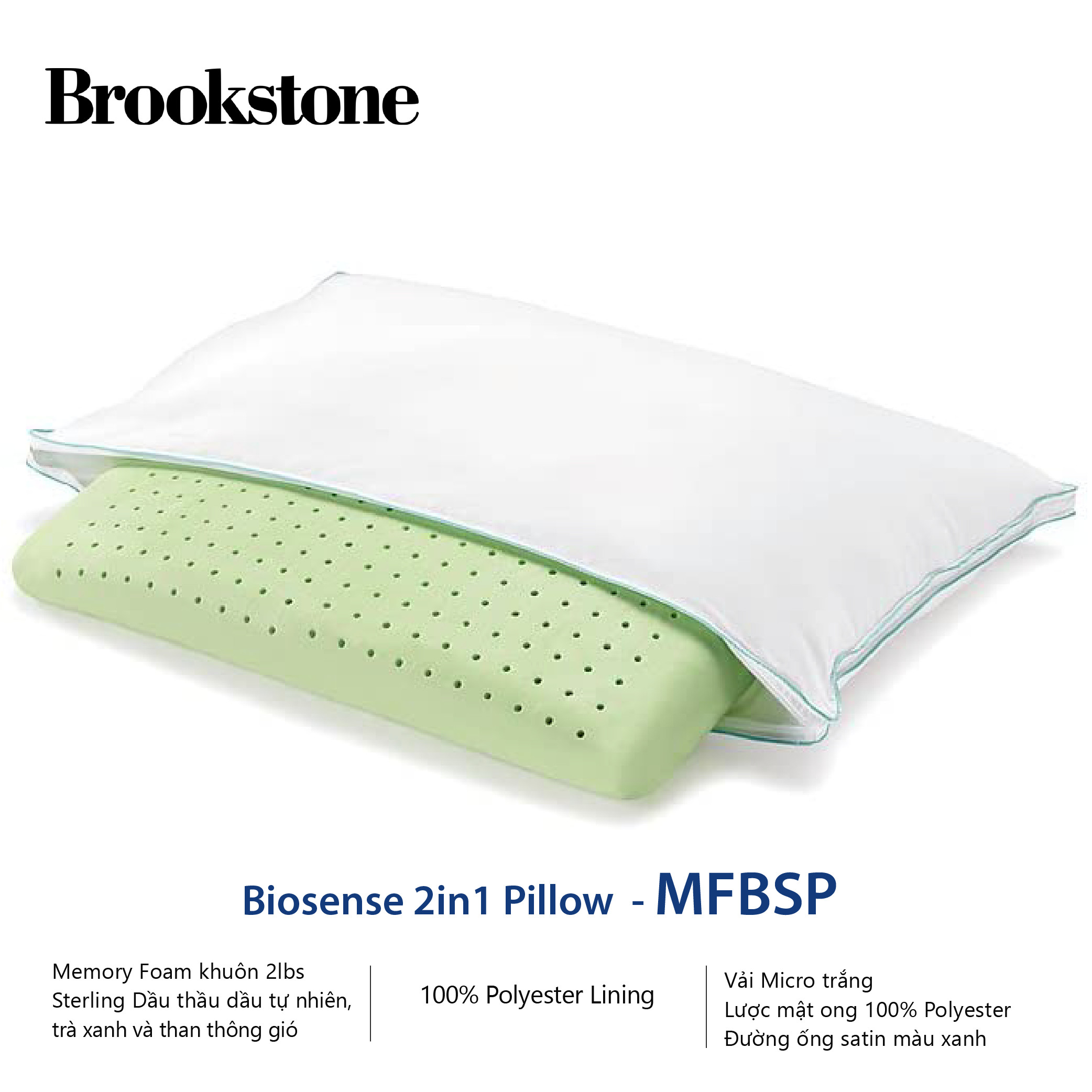 Gối Brookstone  Biosense 2in1 Queen Classic Pillow TEAL