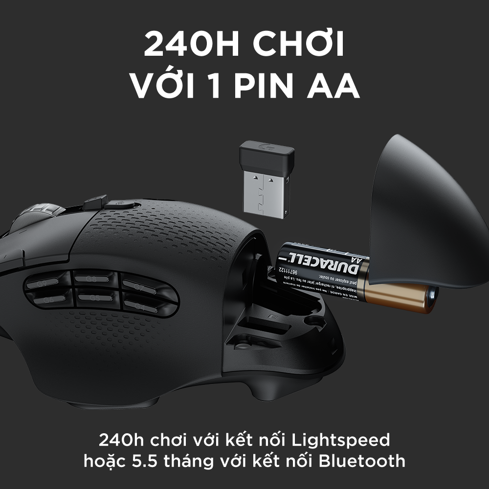 Chuột game không dây Lightspeed Logitech G604 - Cảm biến Hero 25k, pin 5.5 tháng, 15 nút lập trình, con lăn Hyperfast, Bluetooth/USB, PC/Mac -Hàng Chính Hãng