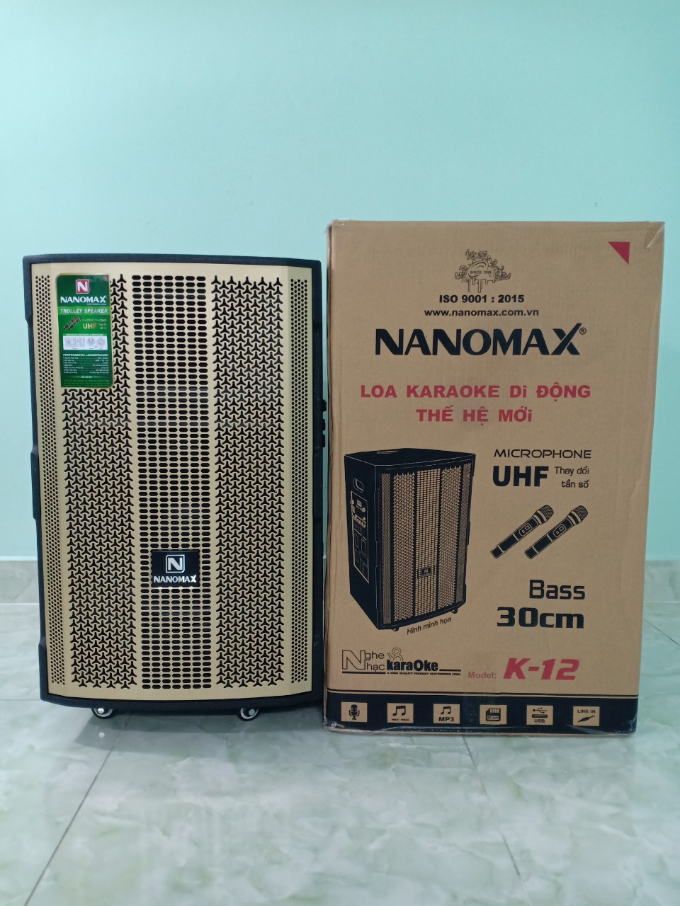 Loa Kéo Karaoke Nanomax Bluetooth KS-12F3 2021 Bass 30 Tặng 2 Mic Đọc Được Usb Thẻ Nhớ Công Suất 450w Có Bánh Xe Cao cấp Hàng Chính Hãng