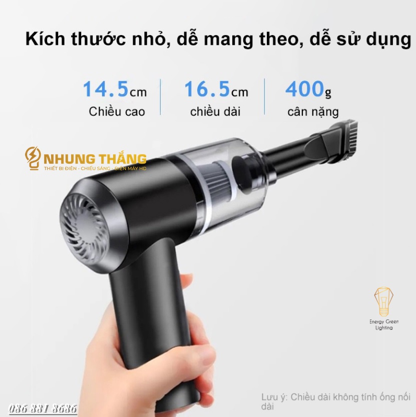 Máy Hút Bụi Không Dây Cầm Tay Trên Ôtô HB-660 - Lực Hút Mạnh - Dung Tích 0.5L - Công Suất 120w - Pin Sạc Tích Điện - Có Video