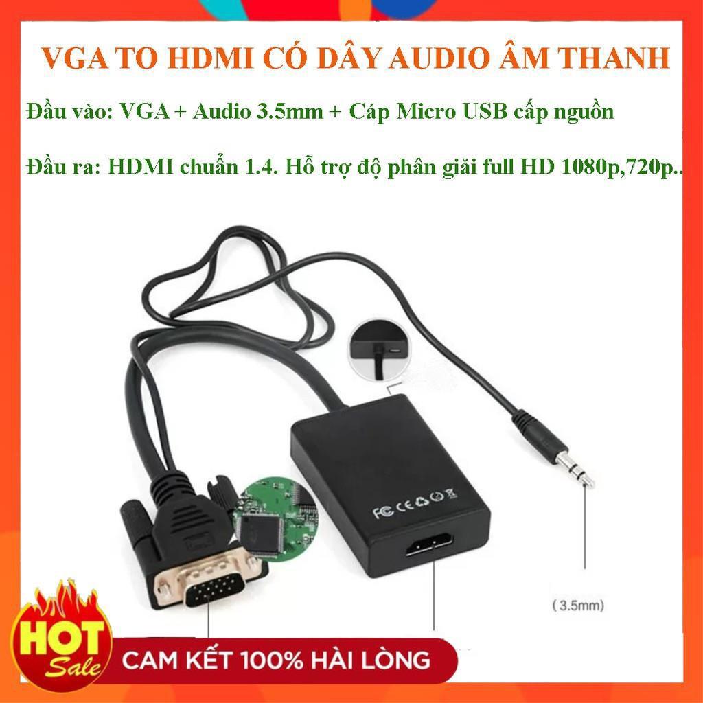 Cáp chuyển VGA to HDMI FULL HD có audio âm thanh 3.5-Đầu chuyển đổi tin hiệu Vga sang Hdmi có âm thanh audio _ Hàng Chính Hãng