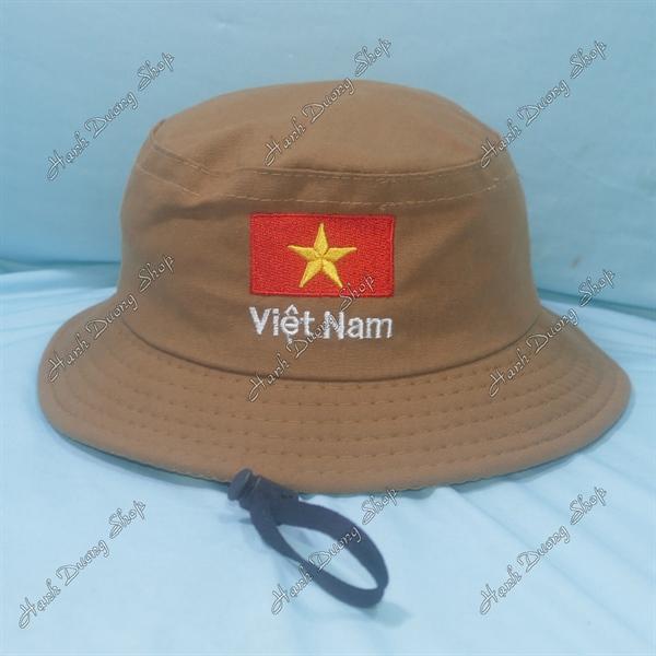 Nón tai bèo trẻ em 3-5 tuổi, mũ tai bèo thêu Lá cờ Việt Nam size đầu 52-53cm, đường kính 18cm - Bò