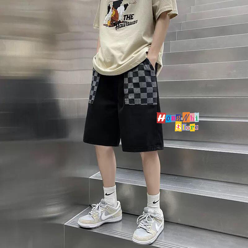 Quần Short Jean Đùi Nam Caro Chun Thun Ống Rộng Ulzzang - MM