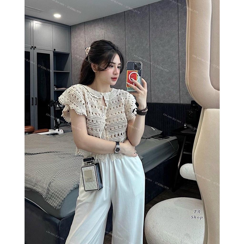 ÁO REN CROPTOP CỔ THUYỀN TAY BÈO CỰC XINH LUN Ạ